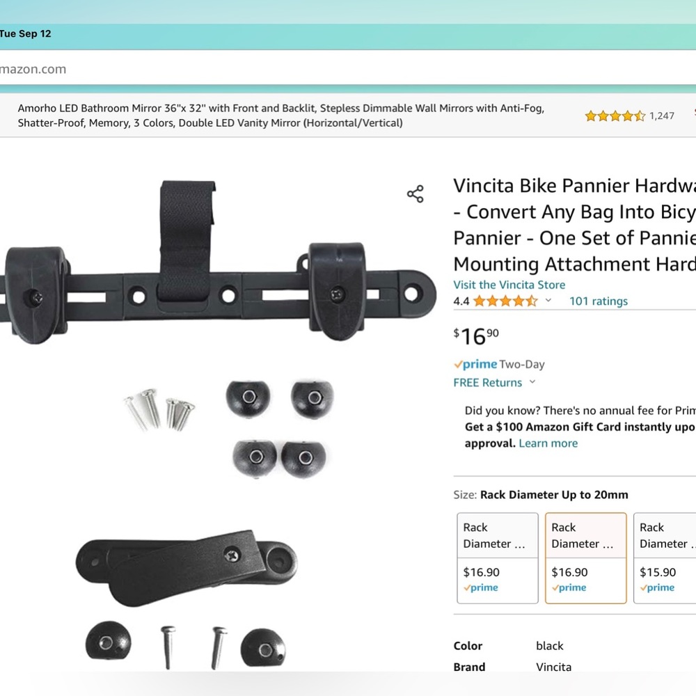 Vinci ya Bike Pannier Hardware Kit - Diameter up to 20 mm
